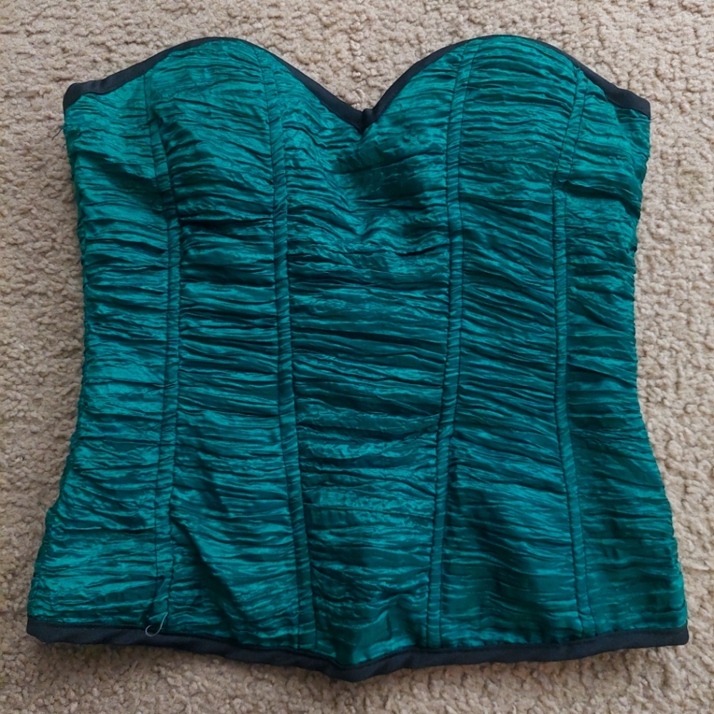 Emerald green rouched corset style top